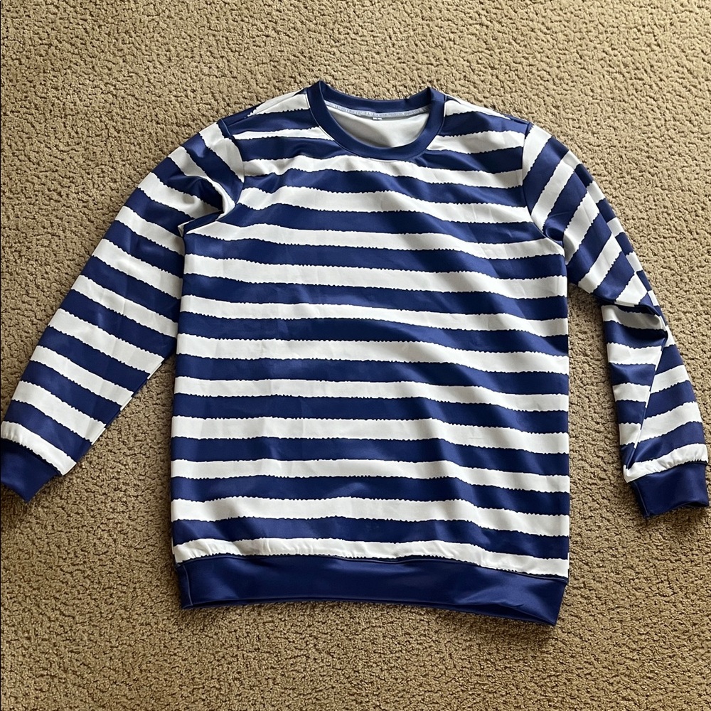 Blue and White Striped Sweatshirt